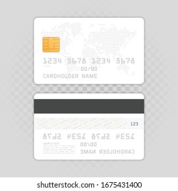 Mockup Credit Card With Worlds Map. Empty Plastic Card Template Isolated On Transparent Background. Realistic Style. Business And Finance Concept. Vector Illustration EPS 10.