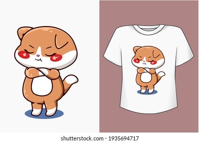 Mockup cute and angry cat cartoon illustration