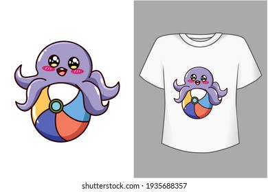 Mockup cute baby octopus cartoon illustration
