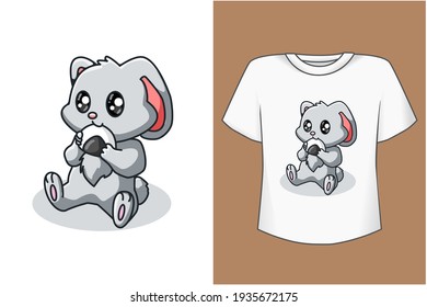 Mockup cute baby rabbit cartoon illustration