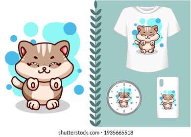 Mockup cute baby small cat illustration