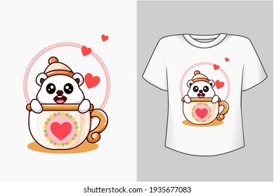 Mockup cute bear in the cup cartoon illustration