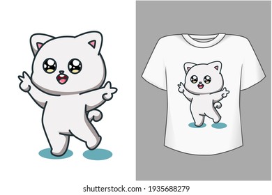 Mockup cute and beautiful cat cartoon illustration