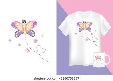 Mockup cute butterfly. Cute bug illustration for kids isolated on white background