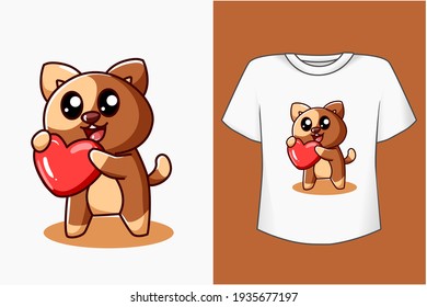 Mockup cute dog with heart cartoon illustration