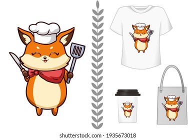 Mockup cute fox cartoon illustration