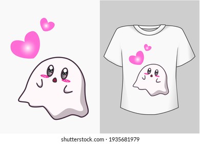 Mockup cute ghost with love cartoon illustration