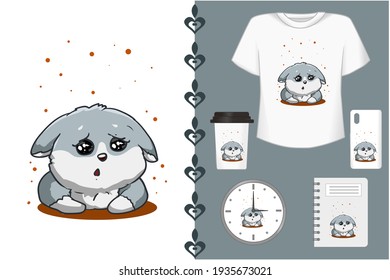 Mockup cute gray dog cartoon illustration