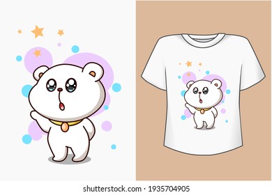 Mockup cute and happy bear with stars cartoon illustration