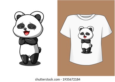 Mockup cute and happy panda cartoon illustration