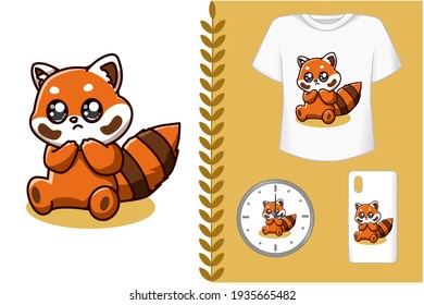 Mockup cute and happy red panda illustration