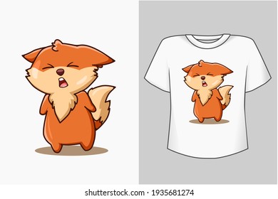 Mockup cute and pretty fox cartoon illustration