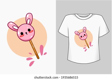 Mockup cute rabbit candy cartoon illustration