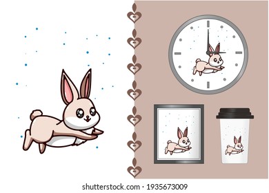 Mockup cute rabbit is jump cartoon illustration