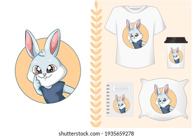 Mockup, cute rabbit with cute pose illustration