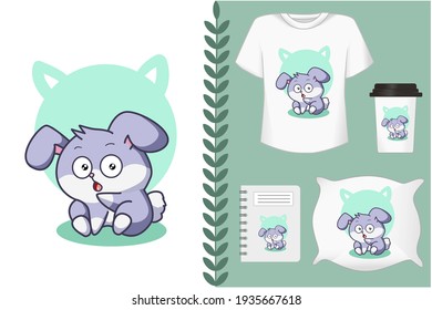 Mockup, cute shock purple rabbit illustration