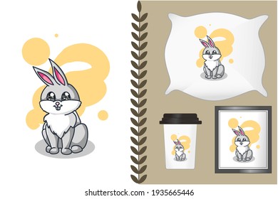 Mockup cute sitting rabbit illustration