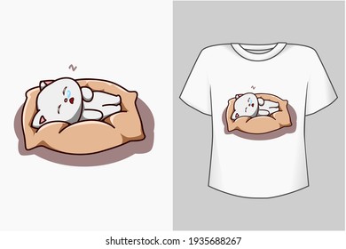 Mockup cute sleeping cat cartoon illustration