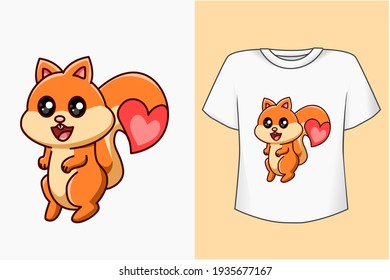 Mockup cute squirrel with love cartoon illustration