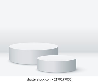 Mockup cylindrical podiums for product presentation on white color background