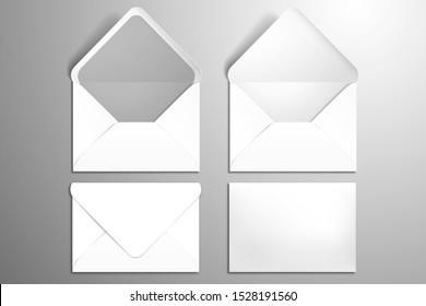 Mockup for design or branding with a set of four different white envelopes