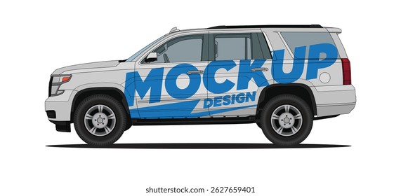 Mockup design car SUV van - SUV mockup design side view on isolated white background