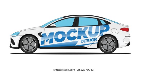 Vector de coche de diseño de maqueta Coche eléctrico - Sedan maqueta de coche eléctrico diseño vista lateral sobre fondo blanco aislado