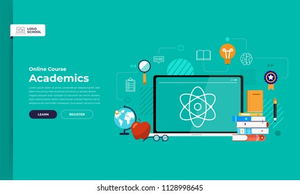 Mockup design landing page website education online course academics. Vector illustrations. Flat design element.