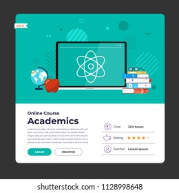 Mockup design landing page website education online course academics. Vector illustrations. Flat design element.