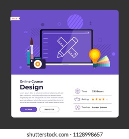 Mockup design landing page website education online course graphic design. Vector illustrations. Flat design element.