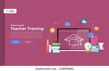 Mockup design landing page website education online course teacher training. Vector illustrations. Flat design element.