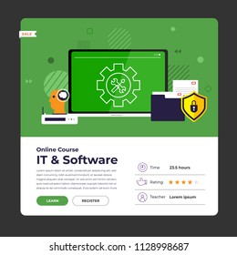 Mockup design landing page website education online course IT and software. Vector illustrations. Flat design element.