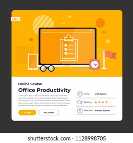 Mockup design landing page website education online course office productivity. Vector illustrations. Flat design element.