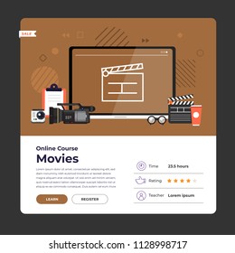 Mockup design landing page website education online course movie and film production. Vector illustrations. Flat design element.