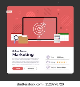 Mockup design landing page website education online course marketing. Vector illustrations. Flat design element.