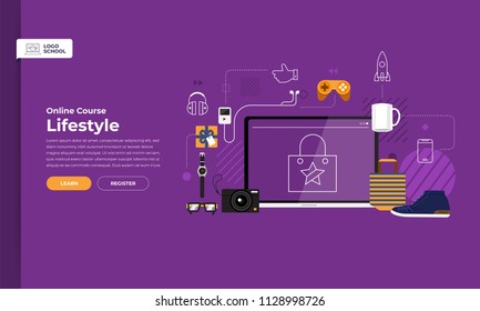 Mockup design landing page website education online course lifestyle. Vector illustrations. Flat design element.