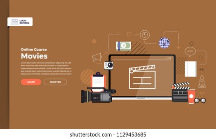 Mockup design landing page website education online course movie and film production. Vector illustrations. Flat design element.