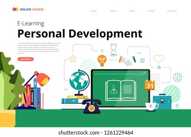 Mockup design landing page website education online course personal development. Vector illustrations. Flat design element.