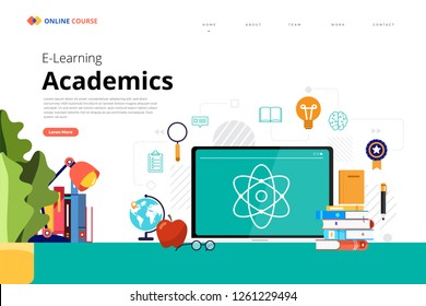 Mockup design landing page website education online course academics. Vector illustrations. Flat design element.