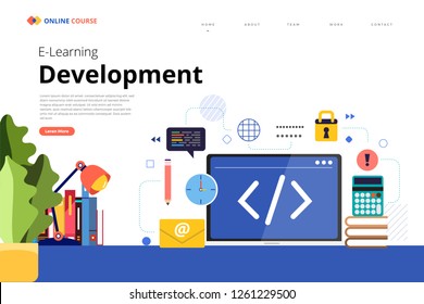 Mockup design landing page website education online course development programming. Vector illustrations. Flat design element.