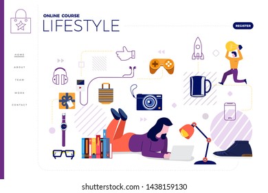 Mockup design landing page website education online course lifestyle. Vector illustrations. Flat design element.