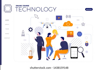 Mockup design landing page website education online course technology. Vector illustrations. Flat design element.