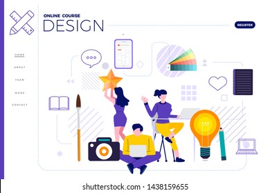 Mockup design landing page website education online course design. Vector illustrations. Flat design element.
