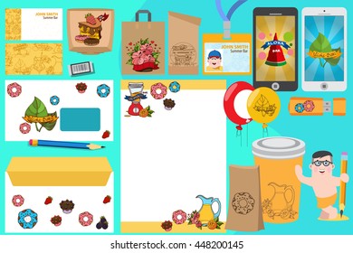 Mockup design with a summer theme. Coffee, pastries, snack bar sales promotion.