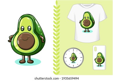 Mockup design t-shirt, cute avocado illustration