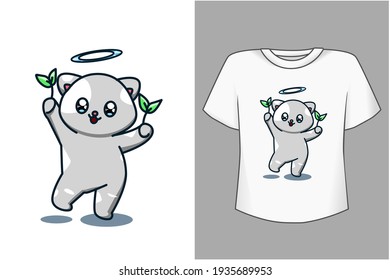 Mockup design t-shirt,cute cat cartoon illustration