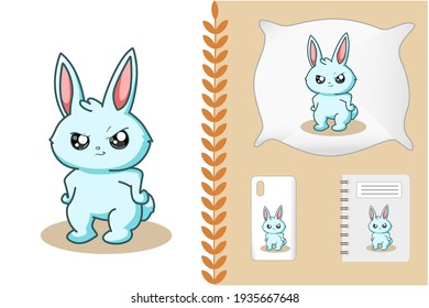 Mockup design t-shirt,rabbit cartoon illustration