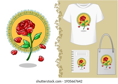 Mockup design t-shirt,royal rose illustration