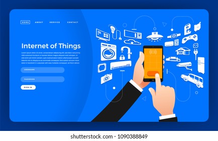 Mock-up design website flat design concept internet of things (IOT). Vector illustration.