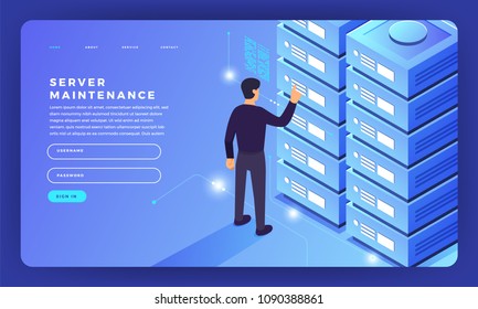 Mock-up design website flat design concept server hosting information. Vector illustration.